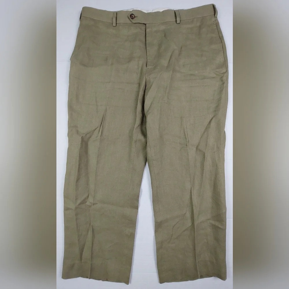 Brooks Brothers Baird McNutt 1818 Madison Pants Mens 38x30 (38x26.5) Tan Linen